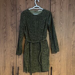 Boden Olive Patterned Long Sleeve Corduroy Dress